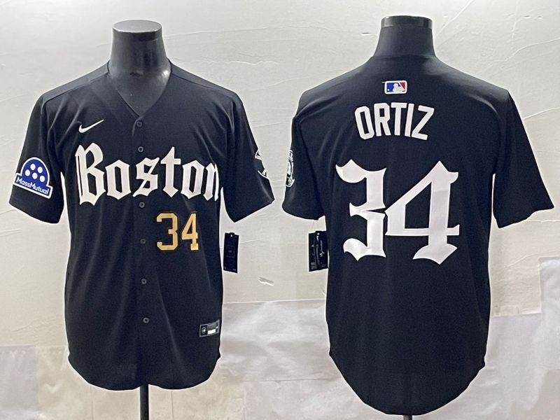Men 2025 Boston Red Sox #34 Ortiz Black Five generations Joint Name Nike MLB Jersey style 3